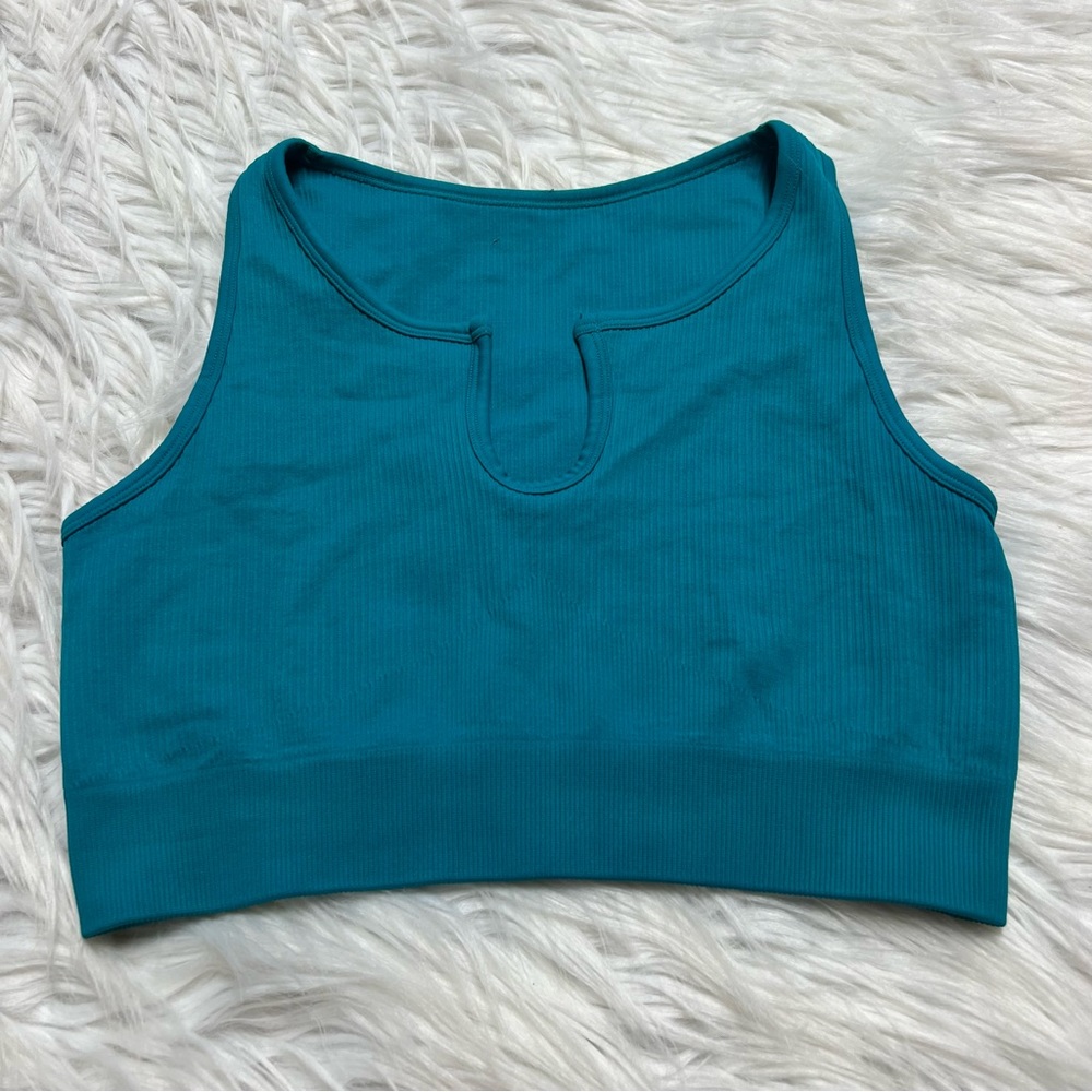 teal blue ribbed sports  bra